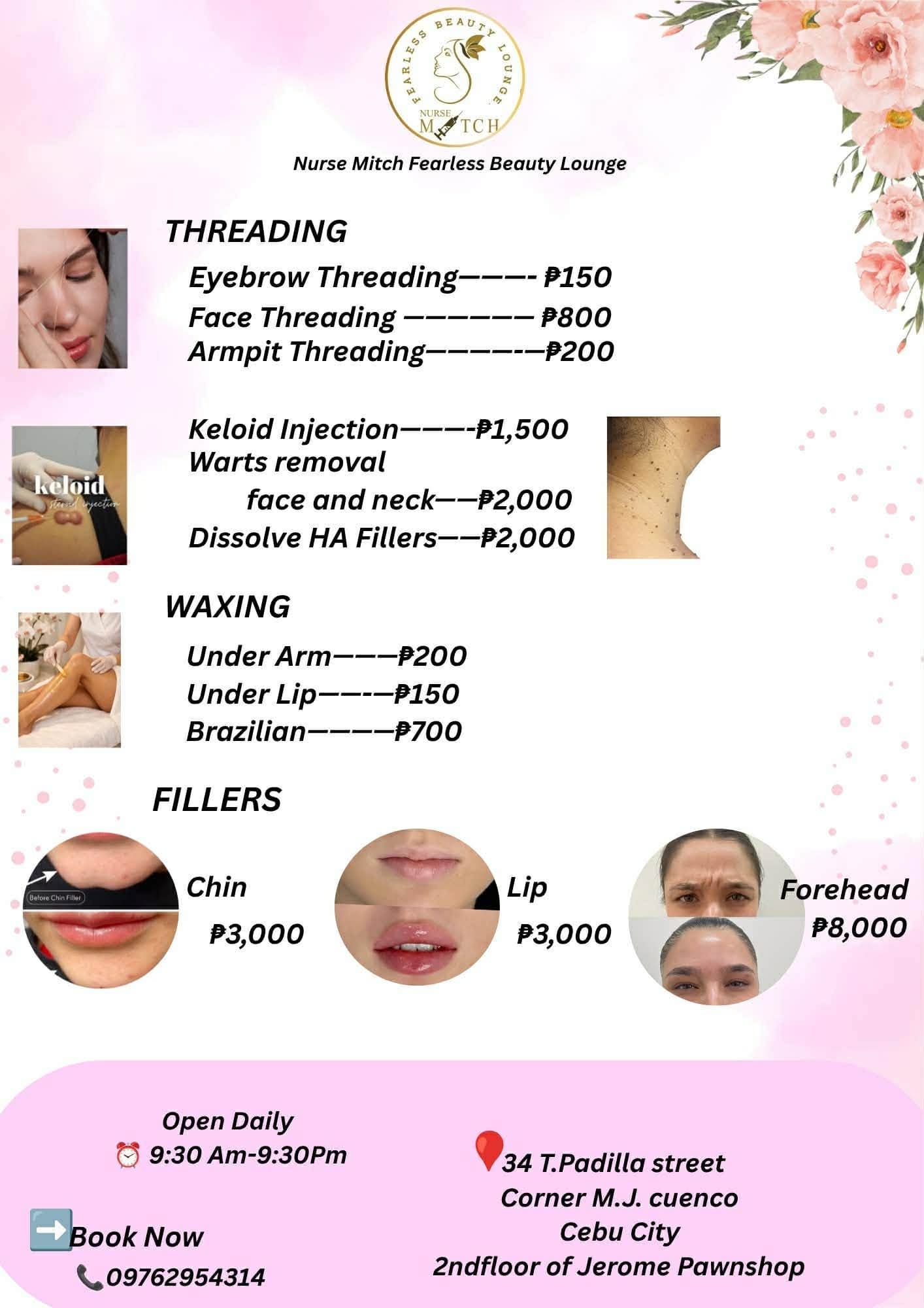 Waxing & Fillers price list